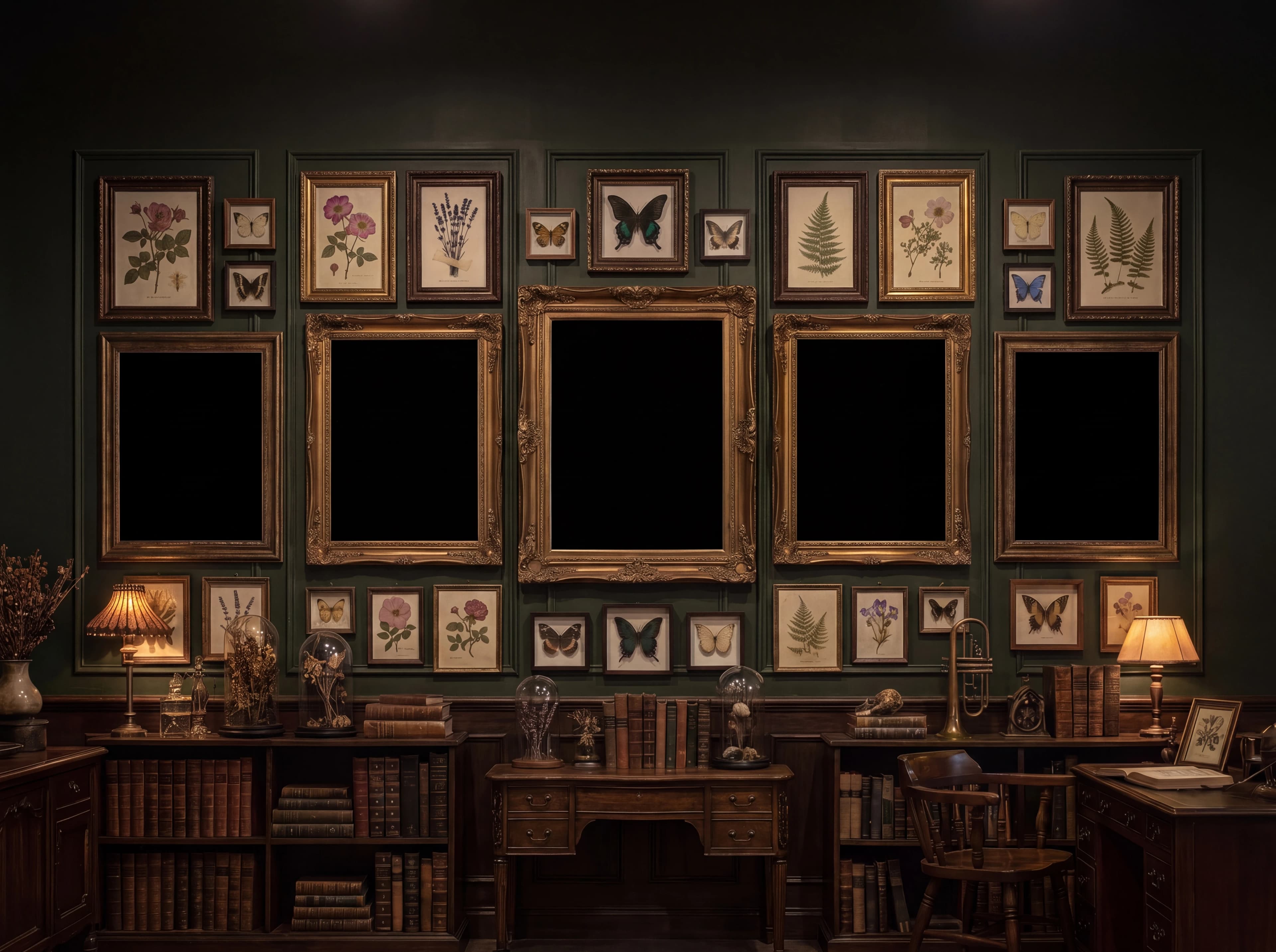 Botanical gallery wall hung with living portraits
